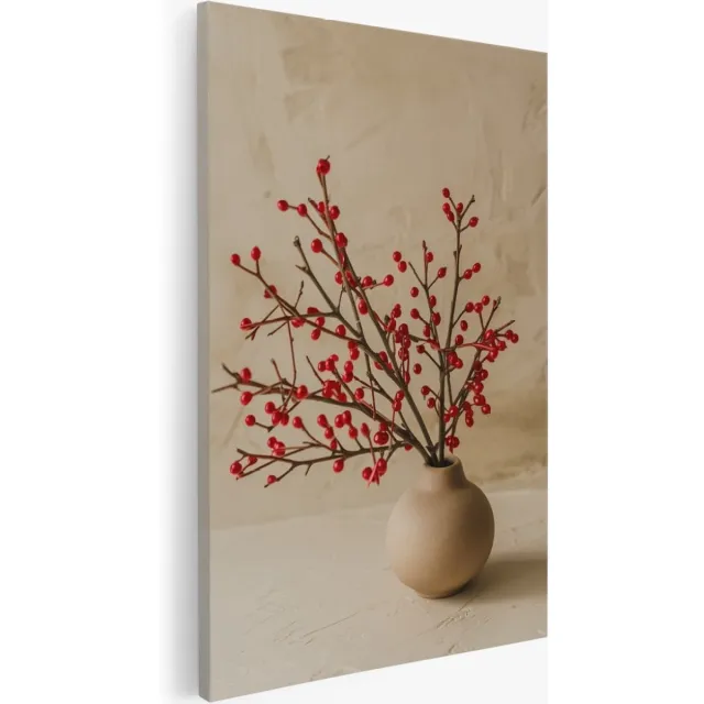 Saammp Canvas Schilderij - Plant met rode bessen - Natuur - Bloemen - 40x60 - Foto op canvas - Wanddecoratie - Muurdecoratie Woonkamer - Kantoor Decoratie Multicolor