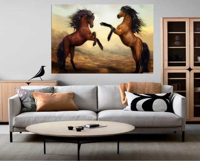 Shirili Odalar Canvas - Schilderij - Bruine Paarden - Dieren - Wanddecoratie - Woonkamer - Interieur - Schilderijen op canvas - Wall Art - Canvasdoek - 100x70 cm - 3 cm