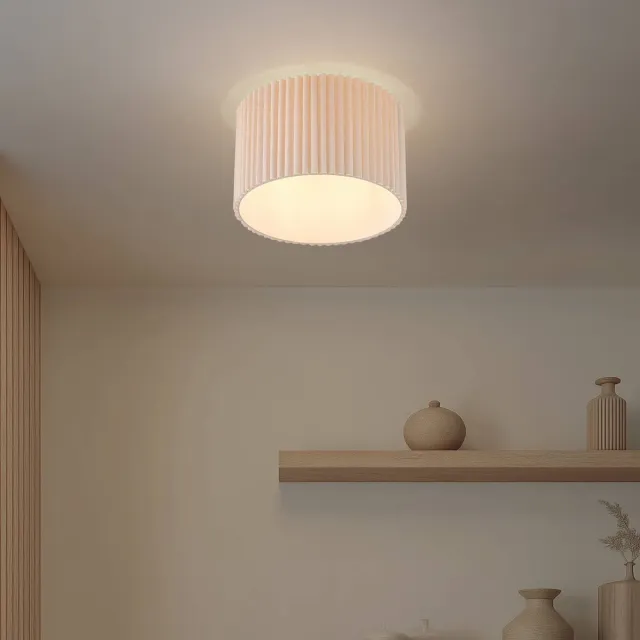 Lindby plafondlamp - 1licht - Linnen, metaal - H: 30.5 cm - E27 - crèmekleurig