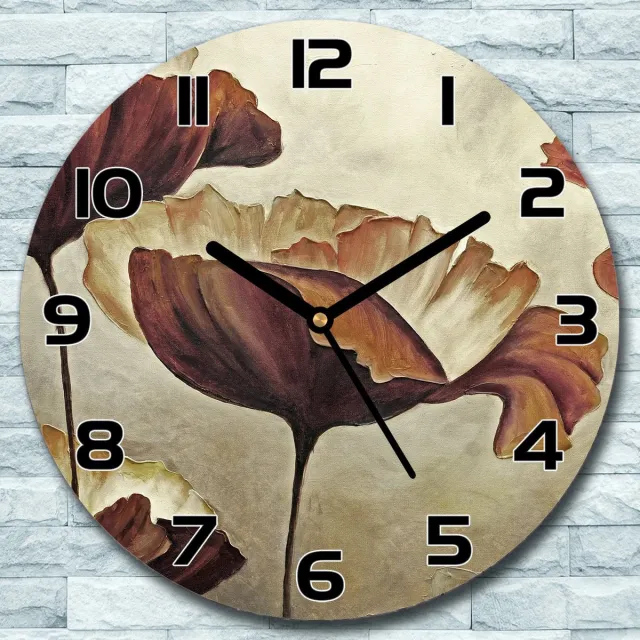 Coloray Wandklok - Elegante klaprozen Klok Glas - 30fi cm - Bordeaux Wandklok - Wandklok Ronde - Wandklok Modern - Wandklok Keuken - Stille Wandklok Bordeaux - Elegante klaprozen - Zwarte Handen