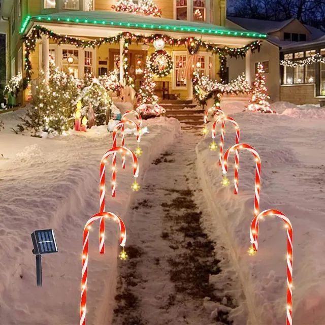 Gotrays 8 stuks Candy Cane Solar Kerstverlichting Buiten Waterdicht, 48 LEDs, Batterij op zonne-energie,Kerstverlichting Buiten met Afstandsbediening & 8 Knipperstanden voor Buiten Tuin Kerstversiering（Sneeuwvlok）