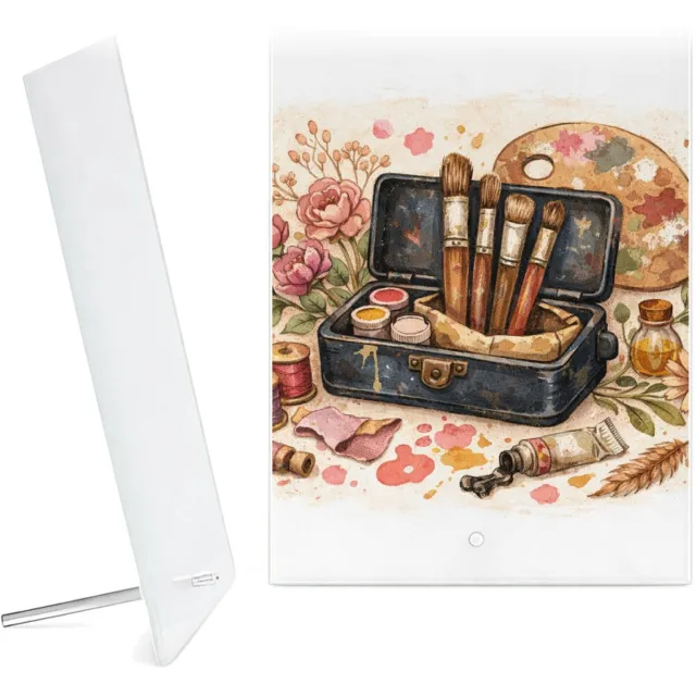 Mr Cadeautjes Glazen fotopaneel Romantische hobbyprint met een centraal retro-object en loss - 15 x 20 cm, staand - glas, decoratie, wanddecoratie | cadeau Wit