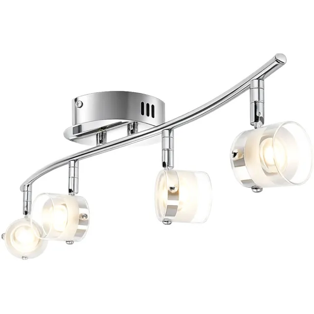 ESTO Plafondlamp Spotlamp Woonkamerlamp Spotlight strip, 4 vlammen Spots flexibel, glas helder satijn zilver, 4x LED 4W 300Lm warm wit, LxBxH 63x12x15cm