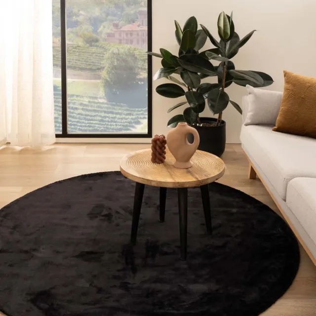 Paon Brillant Viscose vloerkleed rond - Pearl zwart 100