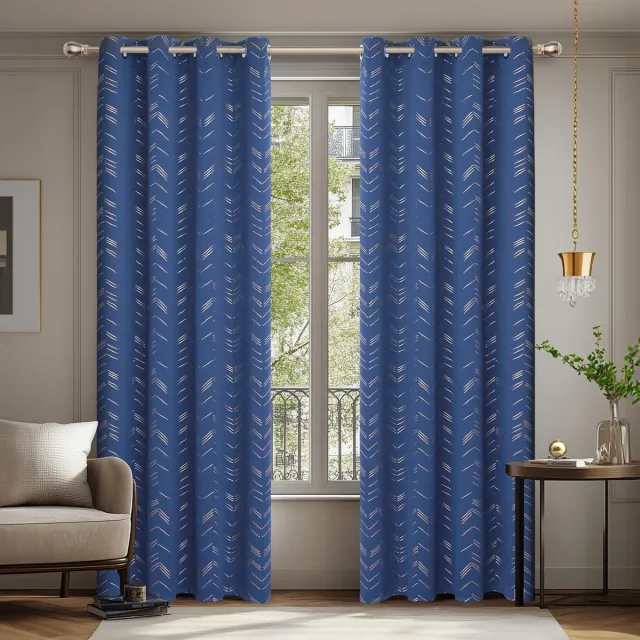 Unyqoos Koningsblauwe verduisteringsgordijnen met luxe lijnenpatroon voor woonkamer