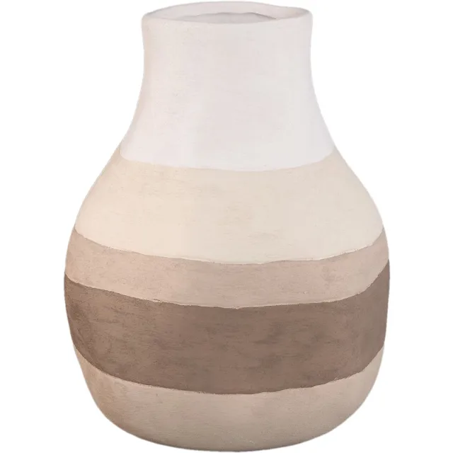 PTMD Voni Brown Ceramic Round Vase Earthy Tones Low Bruin