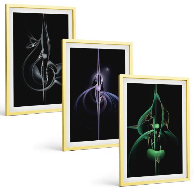 TULUP 4-Delige Schilderij Set - Abstracte patronen in zwart- en kleurtinten - 40 x 60 cm - Stijlvolle Wanddecoratie - Interieur - Interieur Decoratie Gouden lijst