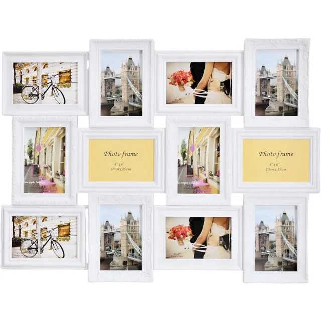 Decopatent - Fotolijst Collage voor 12 Foto's van (10x15 & 15x10 Cm) - Fotolijsten - Fotolijstje met 12 fotokaders - 70 x 52 Cm - Wit