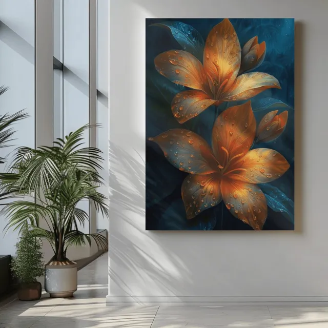 Trendex Global Canvas Schilderij - Bloemen - Bloemen met Waterdruppels - 120x80x2 cm Goud