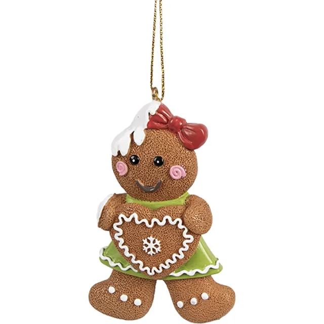 Clayre & Eef Kersthanger Gingerbread man 5x1x8 cm Bruin Polyresin