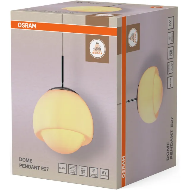 Osram DECOR Dome Pendant White lamp, diameter 22 cm, staal, 220-240 V, E27, IP20 Wit