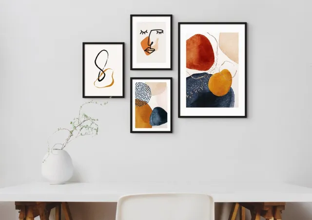 Esque Fotowand Abstract Rood Geel - Posterset - Abstracte Collage - 30x40 - 50x70 Rood, Geel, Blauw