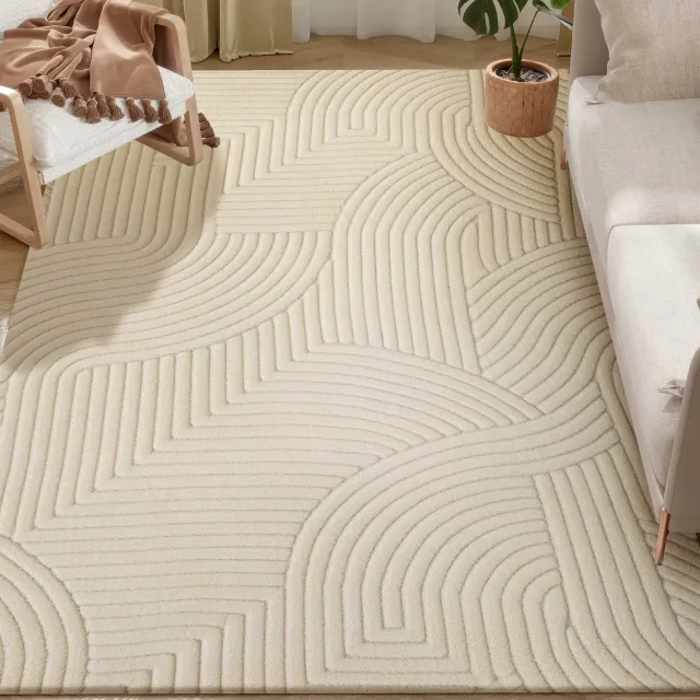 CreateEcom vloerkleed - tapijt - Woonkamertapijt 160x120 cm - kortpolig tapijt - moderne stijl - antislip onderlaag - machinaal geweven tapijt voor de woonkamer - beige