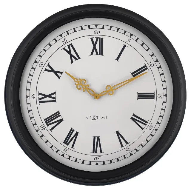 NeXtime Wandklok 76 cm-Zwart/Grijs-Kunststof-NeXtime 'Chopin Large' Zwart, Grijs