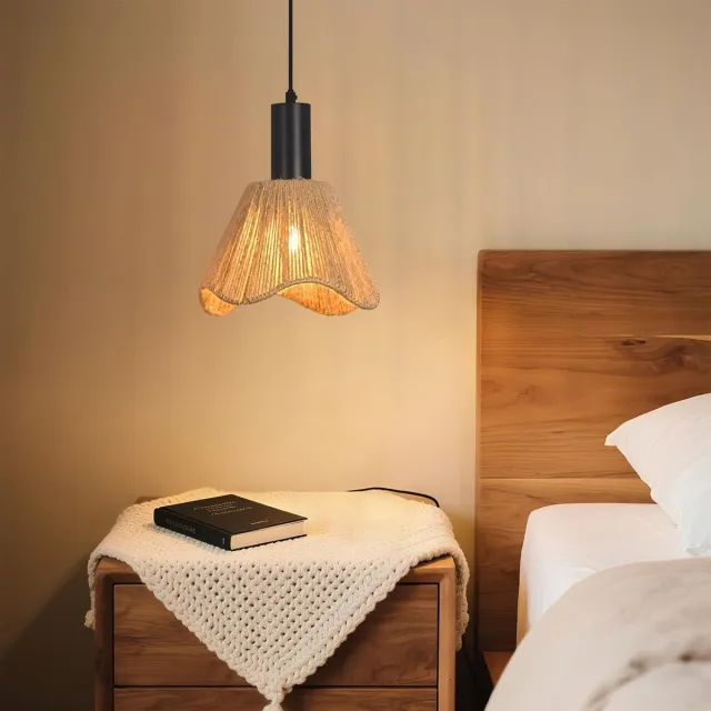 Glitzerlife Hanglampen - Boho Retro - 1xE27 - Verstelbare hoogte - Rattan en papierkoord - Ø22cm - 25W 220-240V - hanglampen eetkamer verstelbaar - Eetkamer Slaapkamer Schijf nr. 1