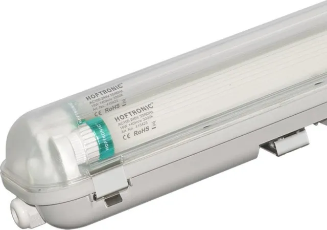 HOFTRONIC LED TL armatuur 150cm dubbel - T8 (G13) - 2x 25 Watt 7000 lumen (140lm/W) - 3000K warm wit (830) - Koppelbaar - Flikkervrij - IP65 waterdicht - LED TL Lamp Transparant