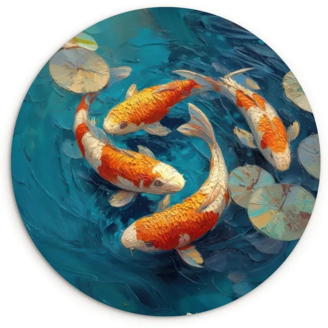 WallCircle Wandcirkel 120x120 cm - Muurcirkel Vissen - Waterlelies - Oranje - Water - Muurdecoratie woonkamer - Wanddecoratie slaapkamer - Kamer decoratie accessoires - Ronde schilderijen