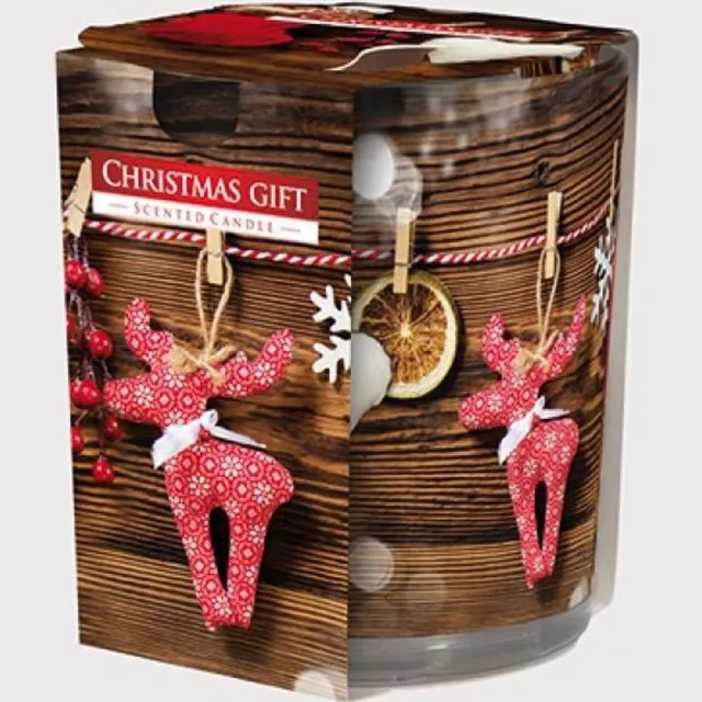 A.A.S Retail Geurkaars motiefglas 'Xmas Gift' 120gr wax - kerst Bruin