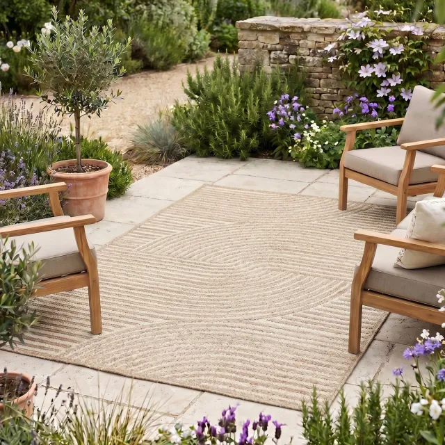 Fraai Modern binnen- en buitenkleed - Nori Curves Taupe - 80x150cm