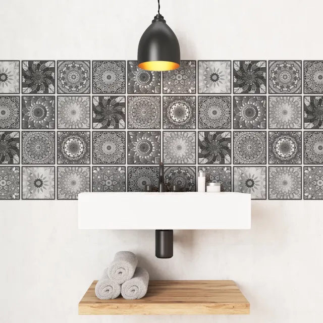 Ambiance Sticker Tegelstickers voor de muur in keuken en badkamer - 24 Boheemse cementtegelstickers van POLOMA - 24 stickers, 15x15 cm Multi color