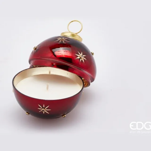 EDG - Enzo De Gasperi Glazen Kerstbolkaars met sterren in glas D9 - rood