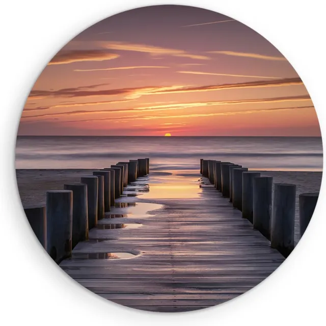 Saammp Forex Muurcirkel - Steiger naar de zee met zonsondergang - Landschap - Natuur - Ø 40 - Wandcirkel - Wanddecoratie Cirkel - Muurdecoratie Woonkamer - Slaapkamer decoratie - Rond Schilderij