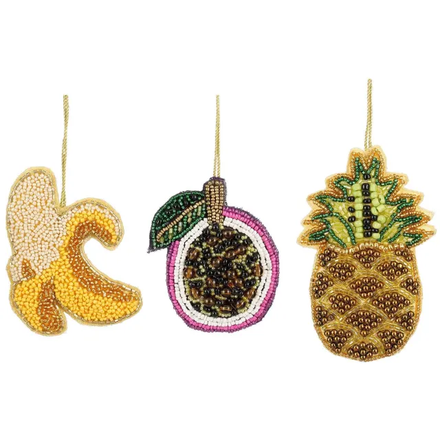 Mica Decorations kerstornament fruit - geel paars groen (3 stuks) Paars, geel, groen