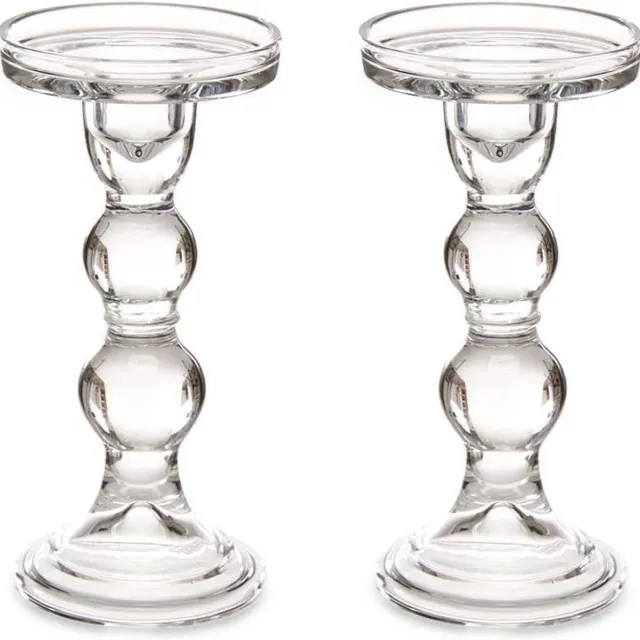 Giftdecor Kaarsen kandelaar van decoratief glas - 2x - voor stompkaarsen - D8.5 x H18 cm Multi