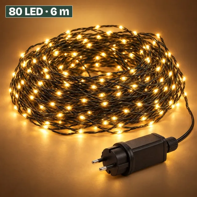 Levano Kerstverlichting Buiten 80 LED 6 m - Kerstboomverlichting - Extra Warm Wit - Lichtsnoer Buiten - Kerstdecoratie voor Binnen - LED Verlichting - Kerstlampjes - Lichtslinger - Sfeerverlichting - Draadverlichting - Snoerverlichting - IP44