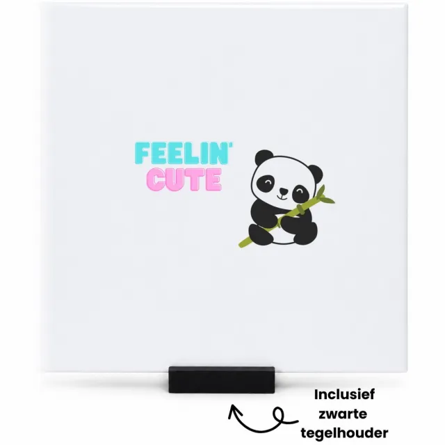 Hacebo feelin cute panda tegeltje met tegelhouder - Panda - panda liefhebbers - tegeltjes met tekst - verjaardag - dieren liefhebbers - cadeau - kado - geschenk - verjaardagscadeau - spreuktegels - 15x15 CM Wit