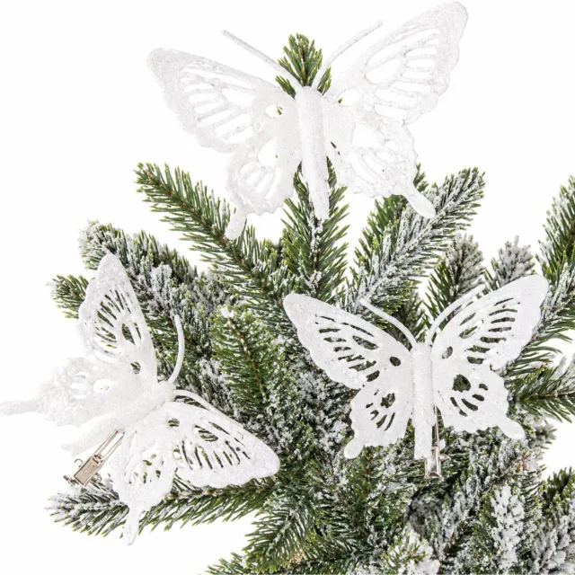 Cosy&Trendy Cosy & Trendy Decoratie vlinder - 3x - op clip - wit - 15 x 11 cm - glitters - kerstvlinder - kerstversiering