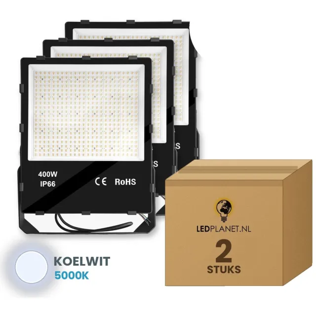 Tsong LED Schijnwerper 400W - 68.000 lm - Koelwit 5000K - 45° - IP66 - 2 stuks - 5 jaar garantie