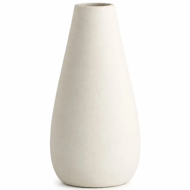 SWGOTA Matwitte keramische vaas - 15 cm hoog - Smalle opening en taps toelopende vorm voor kunstbloemen