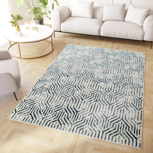 Tapiso Crystal Vloerkleed Blauw Modern Laagpolig Kleed Tapijt Maat- 180x250 Blauw 2