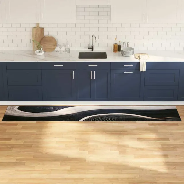vidaXL Keuken Vloerkleed Zwart 300 x 60 cm Fluweel