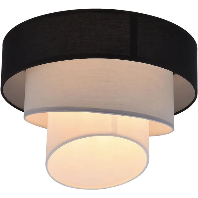 Glitzerlife Plafondlamp - Moderne Stoffen Kap - Drie Laags Ontwerp - E27 Fitting - Warm Wit Licht - Zachte Lichtverspreiding - Ø 40 Cm - Wit Grijs Zwart