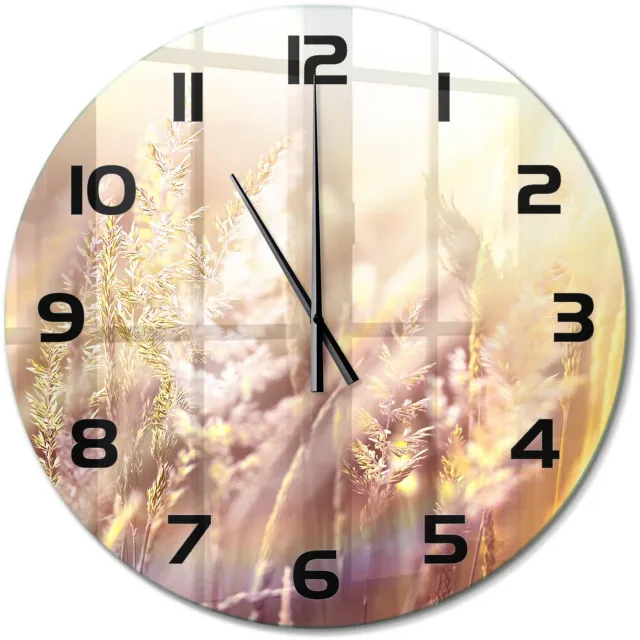 TULUP Wandklok - Hoog gras Moderne Wandklok Glas - fi60 cm - Beige Wandklok Glas Decoratie - Zwarte handen - Ronde Klok - Glazen Wandklok Design - Klok Glas Met Opdruk