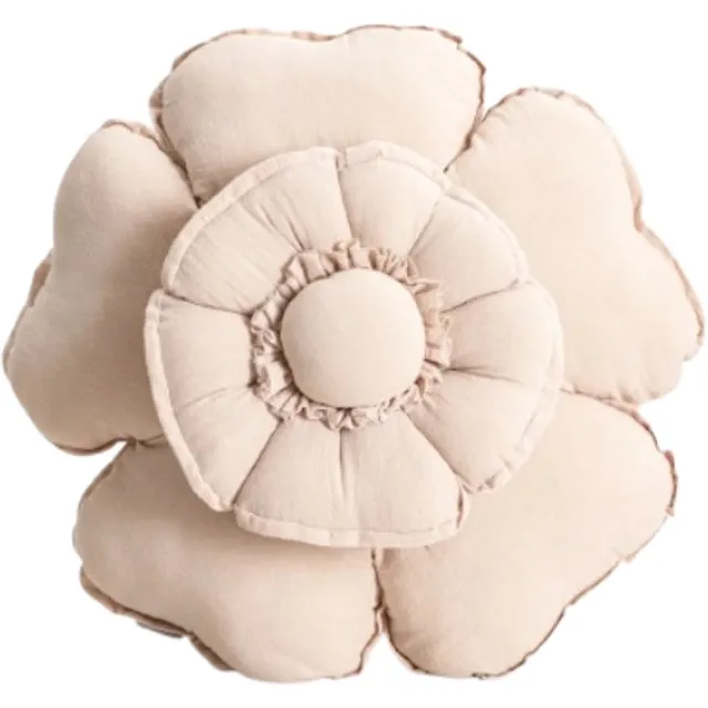 Homla Kussen - Sierkussen - Woonkamerkussen - Bloemvormig Katoenen Sierkussen - Decoratief Gewatteerd Kussen voor Bank, Bed & Fauteuil - Ø45 cm - Ecru