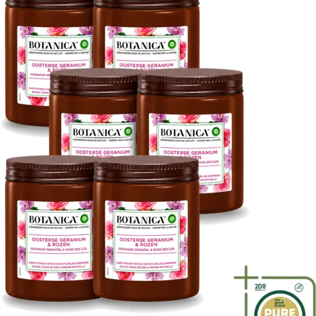 Air Wick 6 x Botanica by Air Wick - Geurkaars - Geranium & Rozen - 40 Uur Brandduur - Wasstrips - Geurkaars - Geranium En Rozen - 40 Uur Branden - Natuurlijke Geur - Bloemige Geur Wit