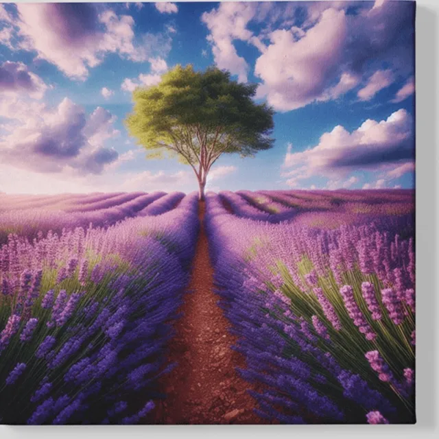 Trendex Global Vierkant Canvas Schilderij - Lavendelveld - Landschap - 40x40x2 cm Paars