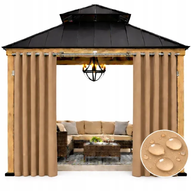NOW-ART Tuingordijn - 155 x 240 cm - Waterafstotend - Beige - Met metalen ringen
