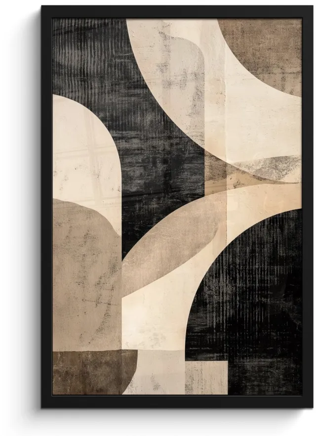 FrameYourWall Poster in lijst - Fotolijst 40x60 cm - Posters - Abstract - Vormen - Modern - Beige - Posterlijst zwart - Decoratie - Wanddecoratie woonkamer - Muurdecoratie slaapkamer