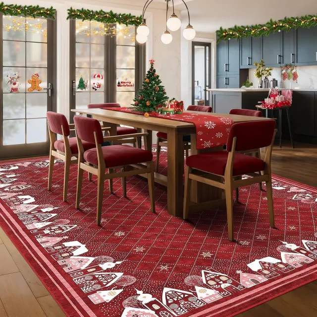 Danky Kerstkleed 140 x 200 cm Rood - Machinewasbaar Groot Vloerkleed Kerst met Sterrenhemel Print en Antislip Onderkant