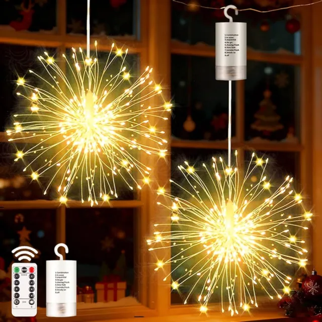 MUPOO Kerstverlichting Buiten 3-Pack – LED Vuurwerklichten 198 LEDs Warm Wit – Batterij Aangedreven Lichtslinger met 8 Modus & Timer – Sfeerverlichting voor Binnen & Buiten, Kerst, Tuin, Balkon & Feestdecoratie