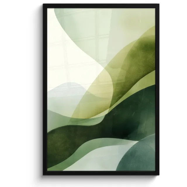 FrameYourWall Poster in lijst - Fotolijst 60x90 cm - Posters - Golven - Abstract - Lichtgroen - Sierlijk - Posterlijst zwart - Decoratie - Wanddecoratie woonkamer - Muurdecoratie slaapkamer