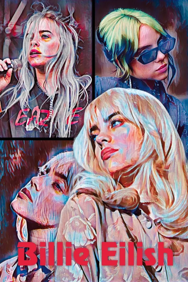 Billie Eilish Collage - Poster - 50 x 70 cm Roze
