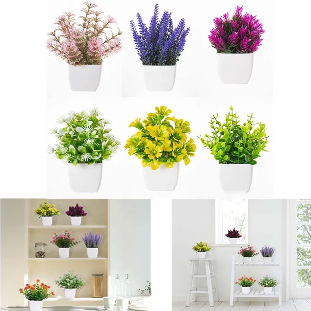 Flintry 6-delige Kunstmatige Bloemen - Met Bloempotten - Mini Potplanten - Zonder Onderhoud - Voor Thuis, Kantoor & Desktop Decoratie kleurrijke
