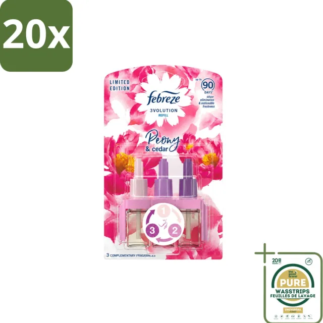 Febreze 20 x Ambi Pur – Luchtverfrisser – 3Volution Peony & Cedar – Langdurig - Wasstrips - Luchtverfrisser - Elektrische Luchtverfrisser - Geurverwijdering - Geurrotatie - OdourClear Roze