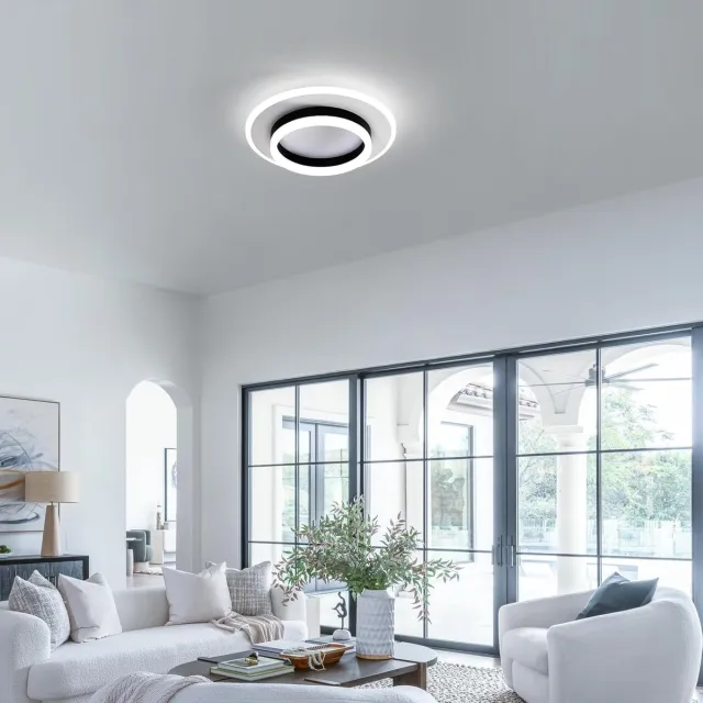 Haobosic Ronde Acryl Plafondlamp - Zwart & Wit - 28W LED - 6500K Koud Wit White