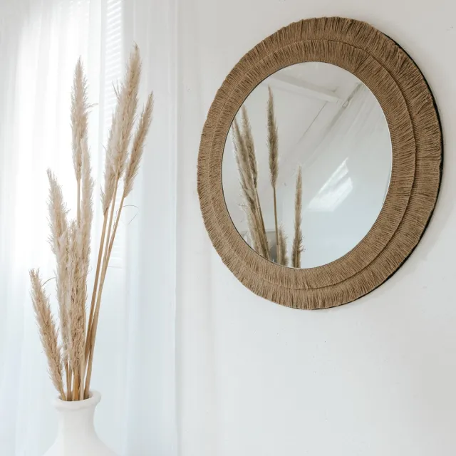 Oliva's Spiegel - Rond - Wandspiegel - Bohemian - Gebonden jute - 70cm Bruin